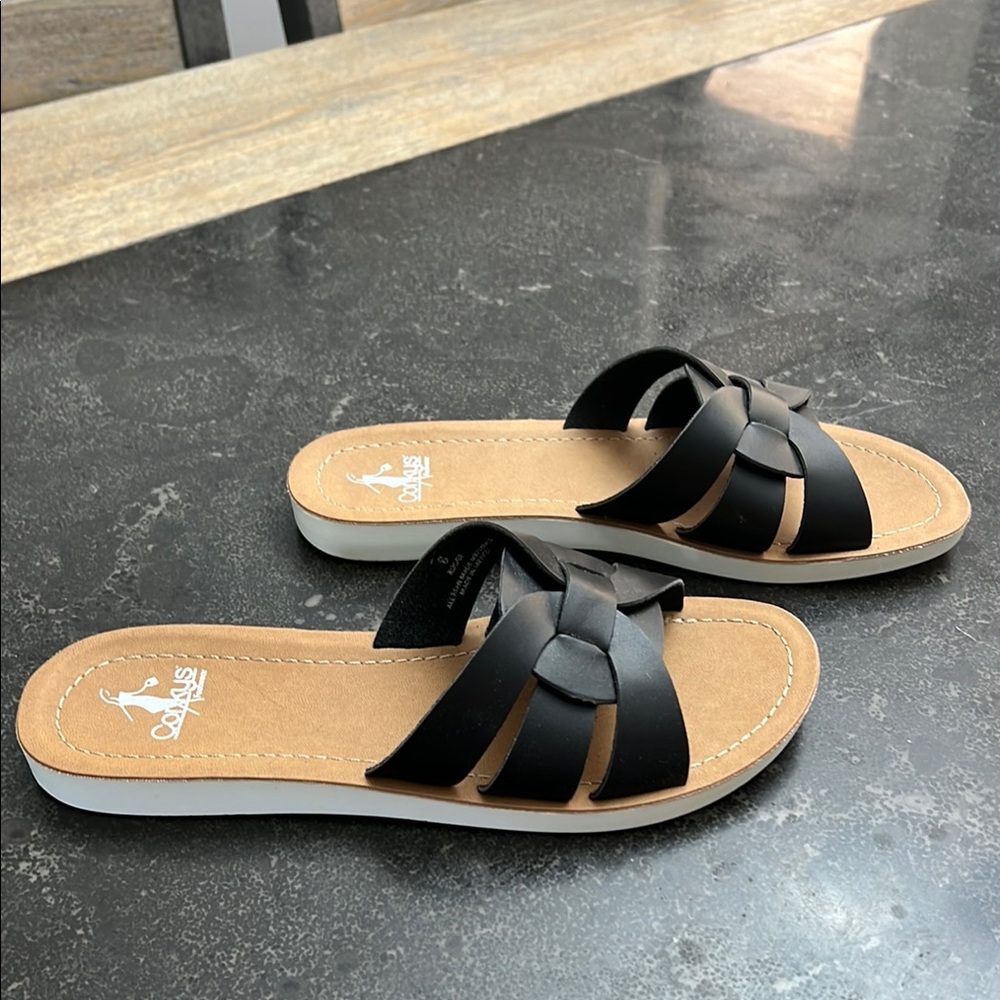 Corkys Black and Tan Sandals Comfortable and Stylish